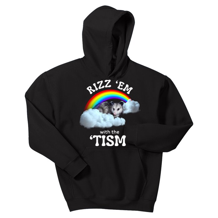 Autism Funny Rizz Em With The Tism Meme Autistic Opossum Kids Hoodie