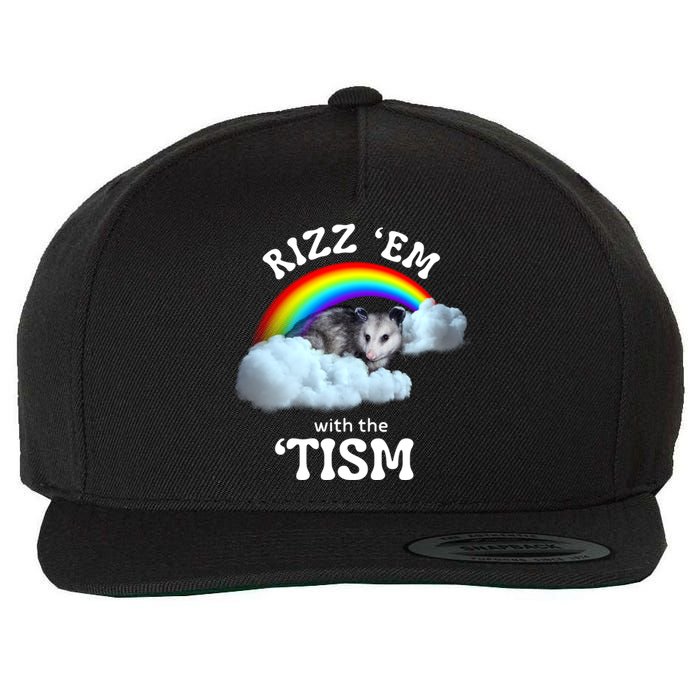 Autism Funny Rizz Em With The Tism Meme Autistic Opossum Wool Snapback Cap