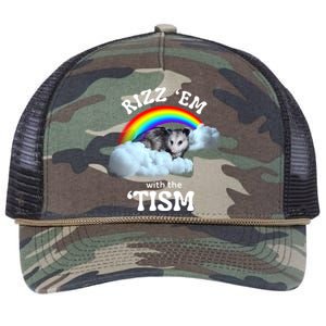 Autism Funny Rizz Em With The Tism Meme Autistic Opossum Retro Rope Trucker Hat Cap