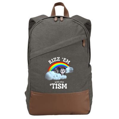 Autism Funny Rizz Em With The Tism Meme Autistic Opossum Cotton Canvas Backpack