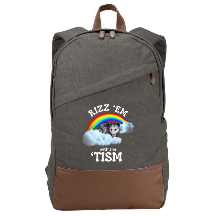 Autism Funny Rizz Em With The Tism Meme Autistic Opossum Cotton Canvas Backpack