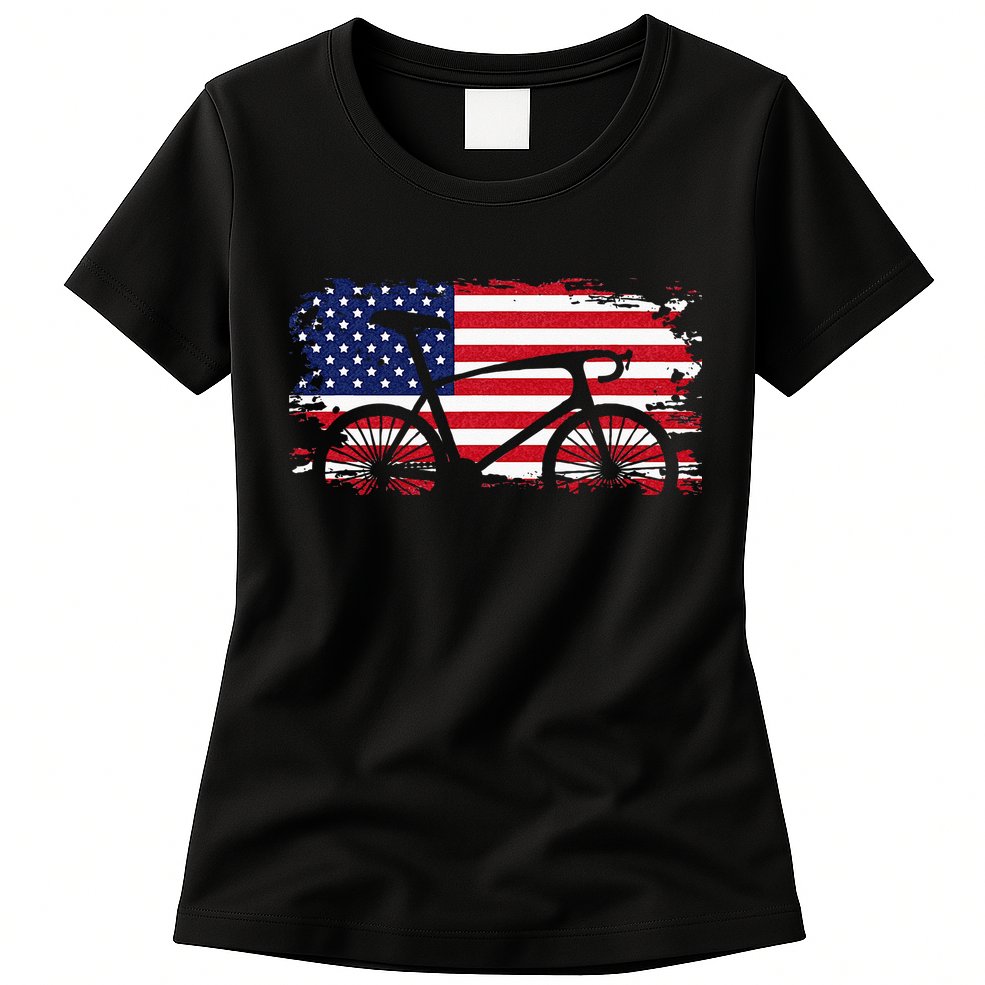 American Flag Road Biking Cycling Apparel Bicycle Cycling Womens T-Shirt