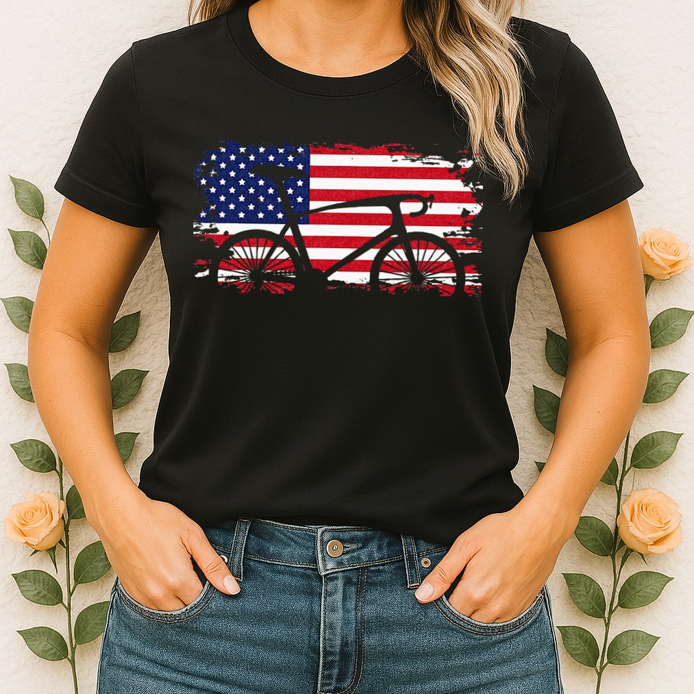 American Flag Road Biking Cycling Apparel Bicycle Cycling Womens T-Shirt