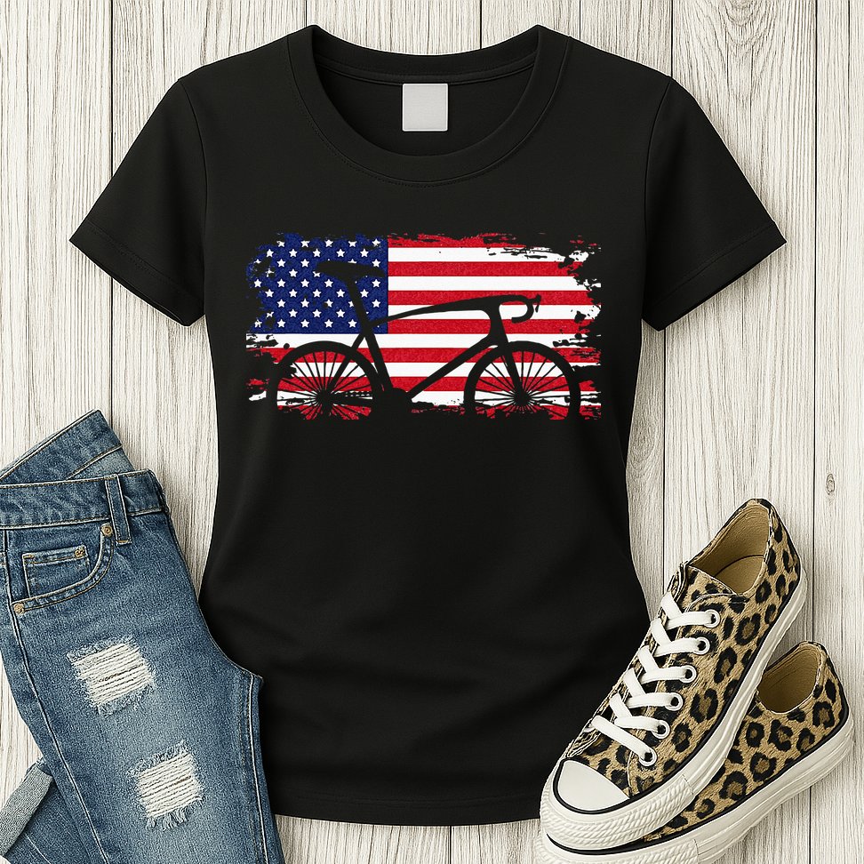 American Flag Road Biking Cycling Apparel Bicycle Cycling Womens T-Shirt