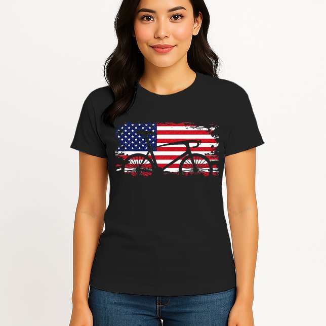 American Flag Road Biking Cycling Apparel Bicycle Cycling Womens T-Shirt