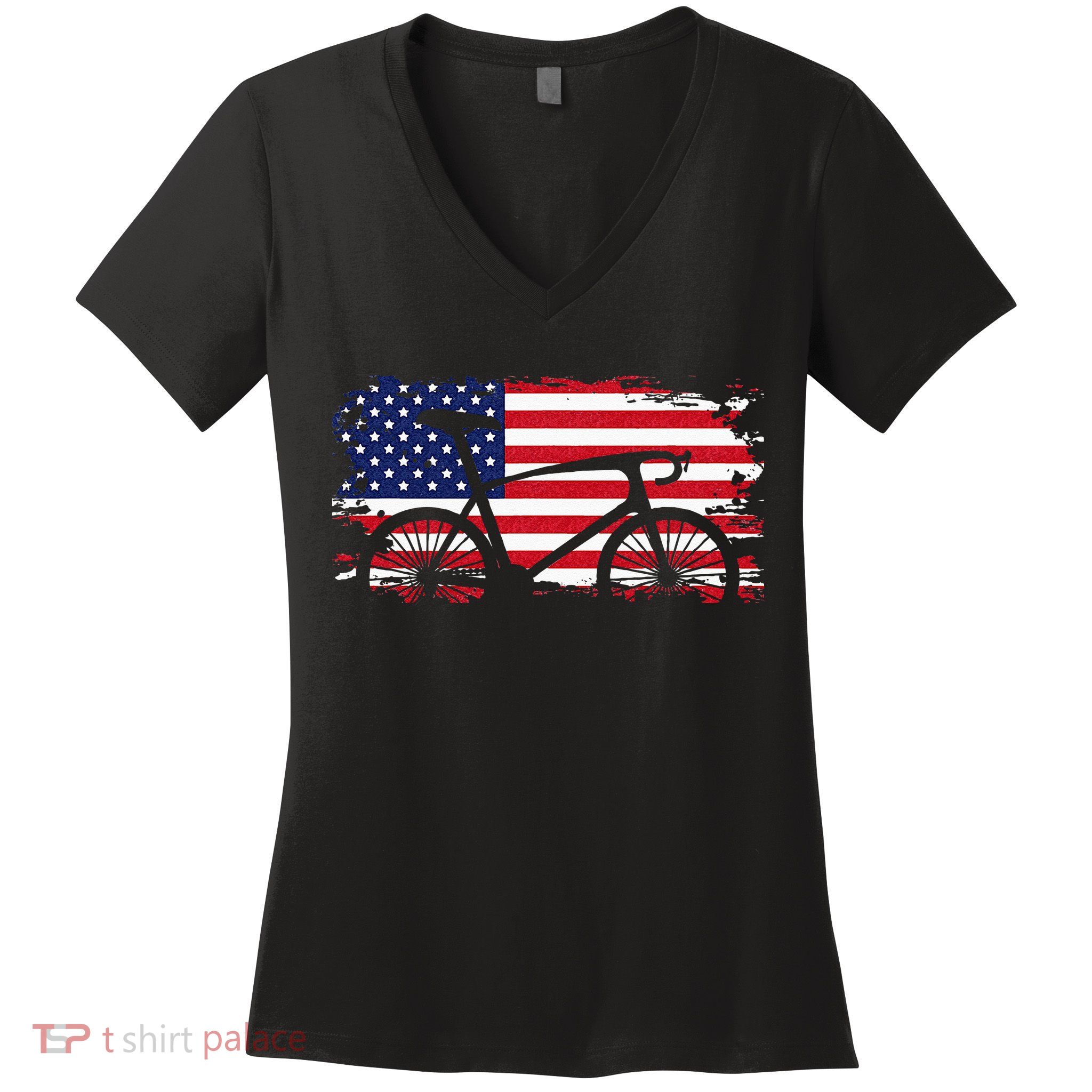 American Flag Road Biking Cycling Apparel Bicycle Cycling Women's V-Neck T-Shirt