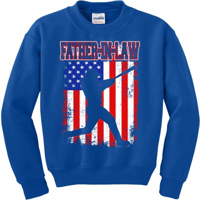 American Flag Retro Baseball Fatherinlaw Funny Fathers Day Meaningful Gift Kids Sweatshirt