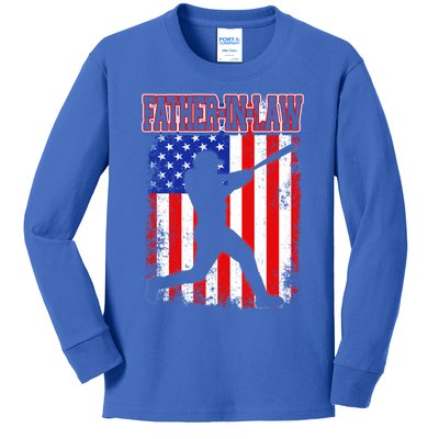 American Flag Retro Baseball Fatherinlaw Funny Fathers Day Meaningful Gift Kids Long Sleeve Shirt