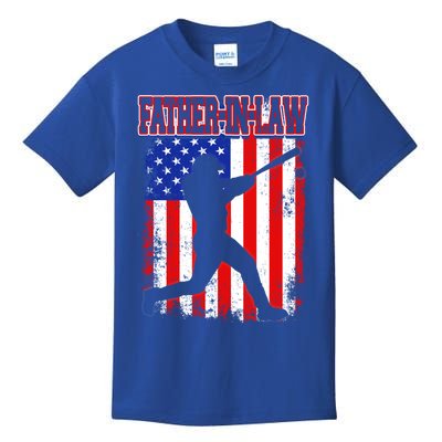 American Flag Retro Baseball Fatherinlaw Funny Fathers Day Meaningful Gift Kids T-Shirt