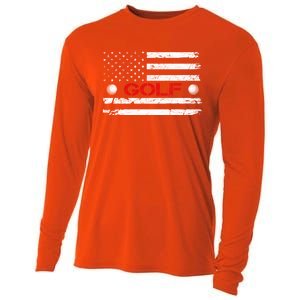 American Flag Retro Golf Mom Dad Brother Cool Gift Cooling Performance Long Sleeve Crew