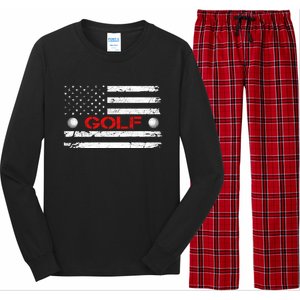 American Flag Retro Golf Mom Dad Brother Cool Gift Long Sleeve Pajama Set