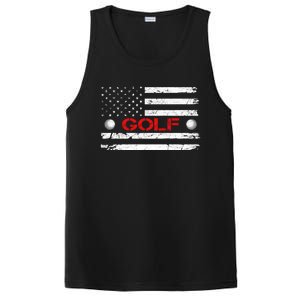 American Flag Retro Golf Mom Dad Brother Cool Gift PosiCharge Competitor Tank