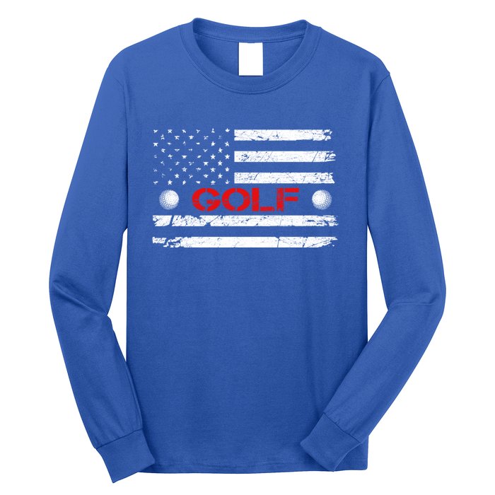 American Flag Retro Golf Mom Dad Brother Cool Gift Long Sleeve Shirt