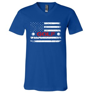 American Flag Retro Golf Mom Dad Brother Cool Gift V-Neck T-Shirt