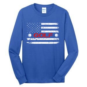 American Flag Retro Golf Mom Dad Brother Cool Gift Tall Long Sleeve T-Shirt