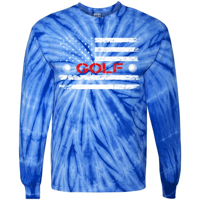 American Flag Retro Golf Mom Dad Brother Cool Gift Tie-Dye Long Sleeve Shirt