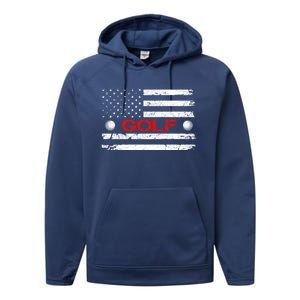 American Flag Retro Golf Mom Dad Brother Cool Gift Performance Fleece Hoodie