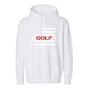 American Flag Retro Golf Mom Dad Brother Cool Gift Garment-Dyed Fleece Hoodie