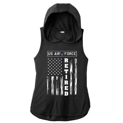 AIR FORCE Retired - Distressed American Flag Tee Ladies PosiCharge Tri-Blend Wicking Draft Hoodie Tank