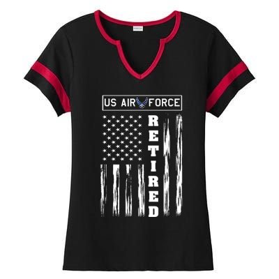 AIR FORCE Retired - Distressed American Flag Tee Ladies Halftime Notch Neck Tee