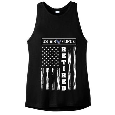 AIR FORCE Retired - Distressed American Flag Tee Ladies PosiCharge Tri-Blend Wicking Tank