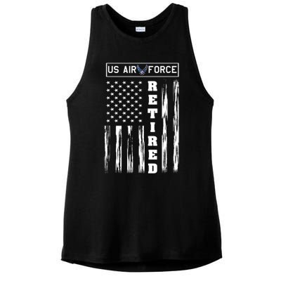 AIR FORCE Retired - Distressed American Flag Tee Ladies PosiCharge Tri-Blend Wicking Tank