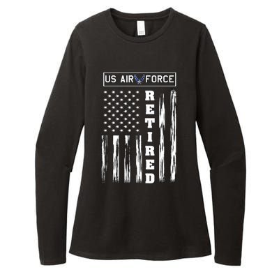 AIR FORCE Retired - Distressed American Flag Tee Womens CVC Long Sleeve Shirt