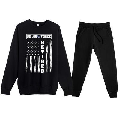 AIR FORCE Retired - Distressed American Flag Tee Premium Crewneck Sweatsuit Set