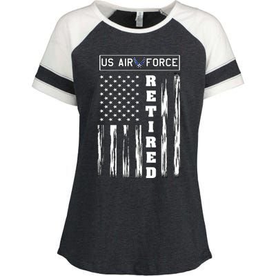 AIR FORCE Retired - Distressed American Flag Tee Enza Ladies Jersey Colorblock Tee