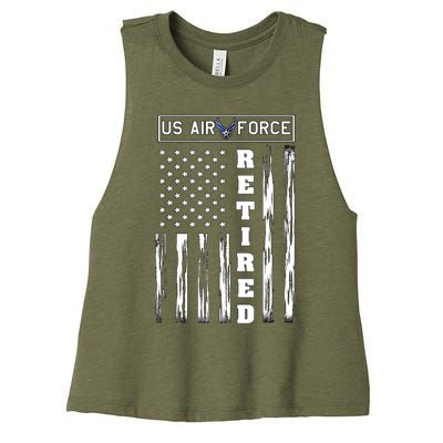 AIR FORCE Retired - Distressed American Flag Tee Women's Racerback Cropped Tank