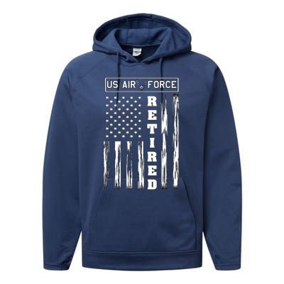 AIR FORCE Retired - Distressed American Flag Tee Performance Fleece Hoodie