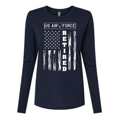 AIR FORCE Retired - Distressed American Flag Tee Womens Cotton Relaxed Long Sleeve T-Shirt