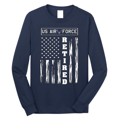 AIR FORCE Retired - Distressed American Flag Tee Long Sleeve Shirt