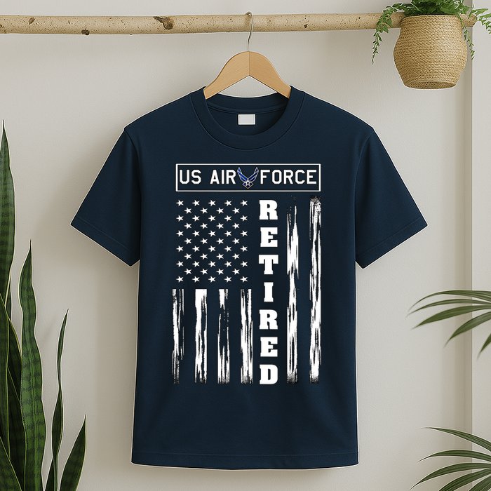 AIR FORCE Retired - Distressed American Flag Tee T-Shirt