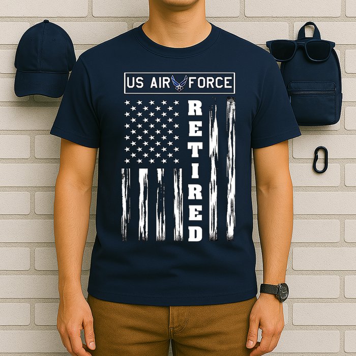 AIR FORCE Retired - Distressed American Flag Tee T-Shirt