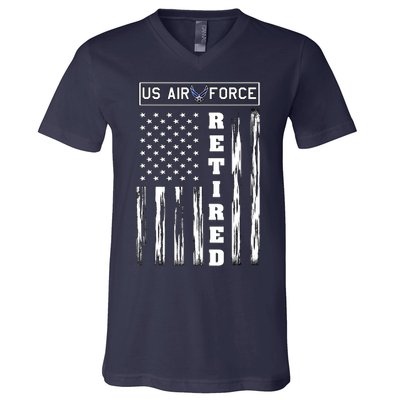 AIR FORCE Retired - Distressed American Flag Tee V-Neck T-Shirt