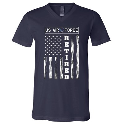 AIR FORCE Retired - Distressed American Flag Tee V-Neck T-Shirt