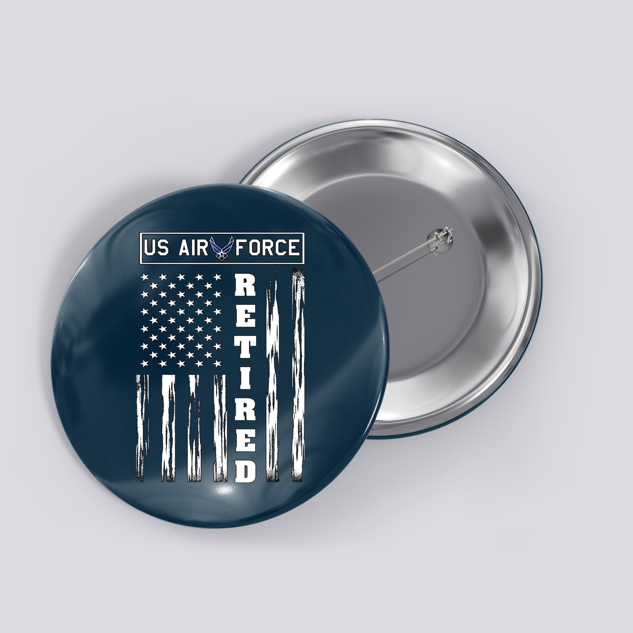 AIR FORCE Retired - Distressed American Flag Tee Button