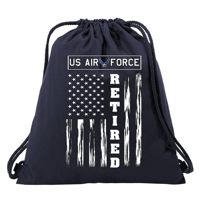 AIR FORCE Retired - Distressed American Flag Tee Drawstring Bag