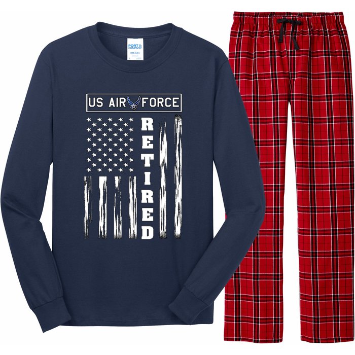 AIR FORCE Retired - Distressed American Flag Tee Long Sleeve Pajama Set