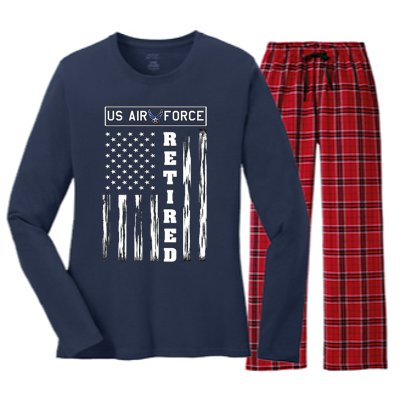 AIR FORCE Retired - Distressed American Flag Tee Women's Long Sleeve Flannel Pajama Set 