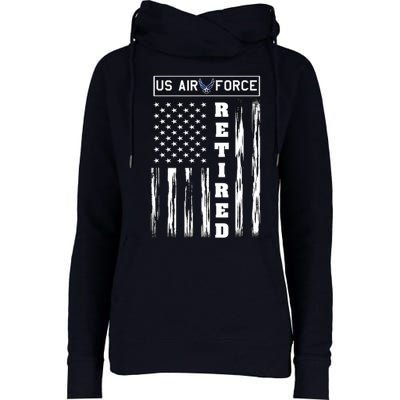 AIR FORCE Retired - Distressed American Flag Tee Womens Funnel Neck Pullover Hood