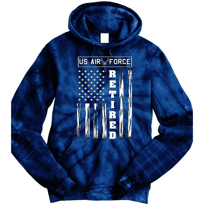 AIR FORCE Retired - Distressed American Flag Tee Tie Dye Hoodie