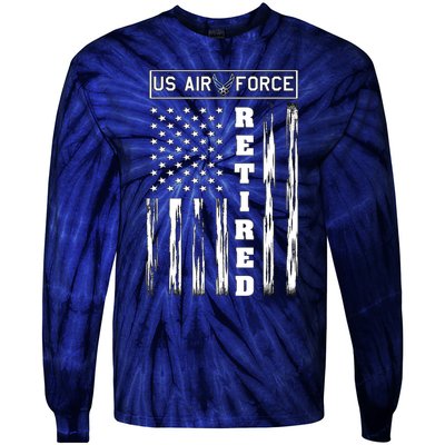 AIR FORCE Retired - Distressed American Flag Tee Tie-Dye Long Sleeve Shirt