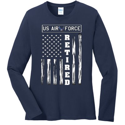 AIR FORCE Retired - Distressed American Flag Tee Ladies Long Sleeve Shirt