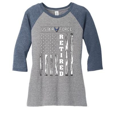 AIR FORCE Retired - Distressed American Flag Tee Women's Tri-Blend 3/4-Sleeve Raglan Shirt