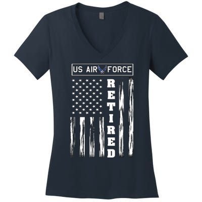 AIR FORCE Retired - Distressed American Flag Tee Women's V-Neck T-Shirt