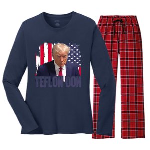 American Flag Republican Trump Teflon Don 2024 American Flag Republican Women's Long Sleeve Flannel Pajama Set 