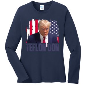 American Flag Republican Trump Teflon Don 2024 American Flag Republican Ladies Long Sleeve Shirt