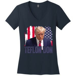 American Flag Republican Trump Teflon Don 2024 American Flag Republican Women's V-Neck T-Shirt